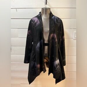 DONNA WHITE Black Floral Open Front Cardigan Size S